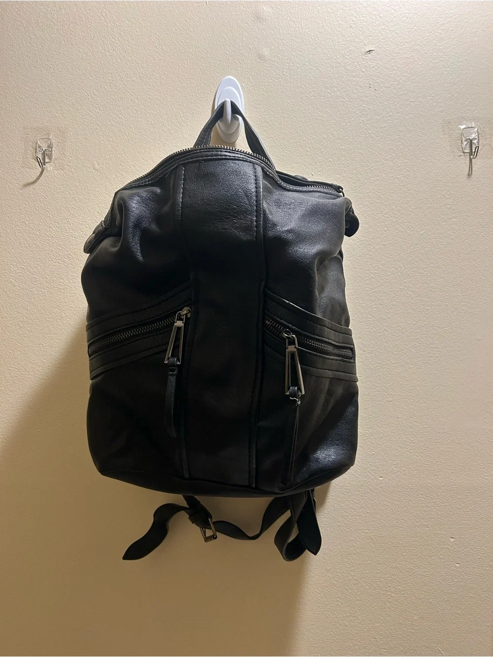 Jessica Simpson Black Leather Backpack with Front Zip Pockets